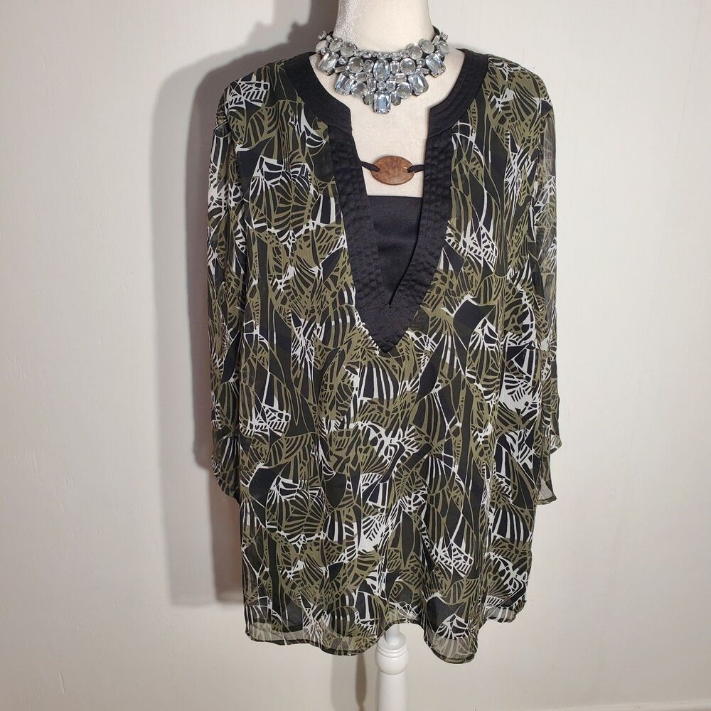 MOONLIGHT BAY TUNIC BLACK 3/4 SLEEVE POLYESTER SIZE 22/24W(2X)